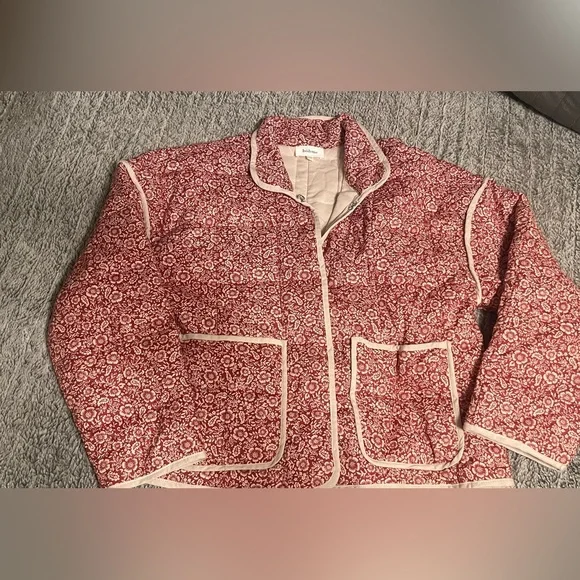 bohme Rose Pink Quilted Bomber Jacket with Cream Trim New no tags - Picture 2 of 6